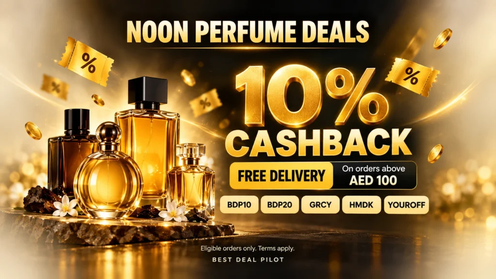 Featured Image Best Noon Perfume Coupon Code UAE -KSA 10% Cashback Promo Code