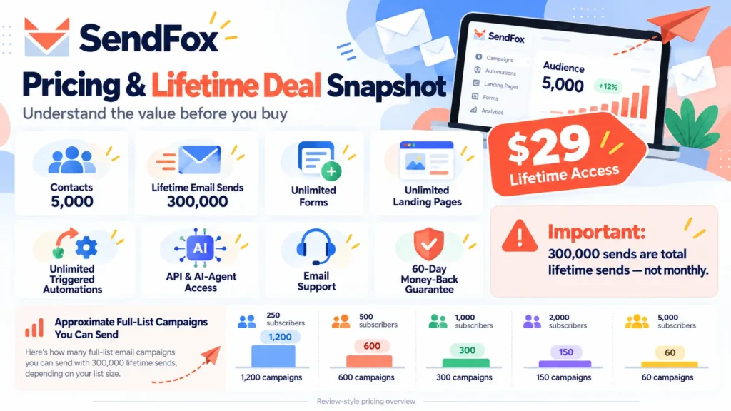 Pricing of SendFox Best Email Marketing Software Tool Service Lifetime