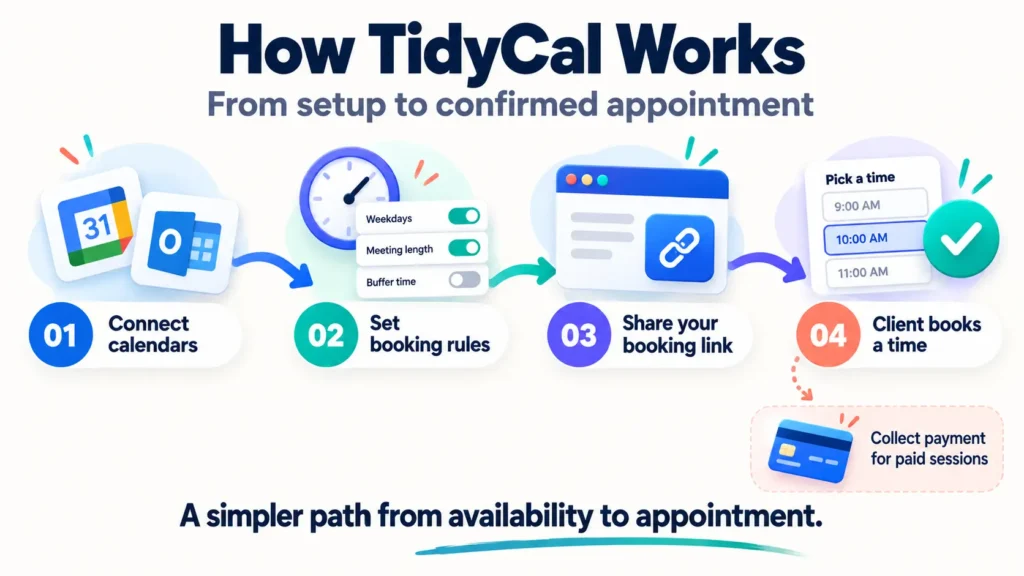 TidyCal Workflow -Online Appointment Booking Software -Scheduling, Group Booking for Coaches, Therapists, Recruiters, Trainers, & Instructors -Alternative Calendly App